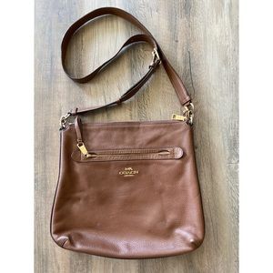 Coach Mae File Crossbody Bag Pebbled Brown Leather F34823